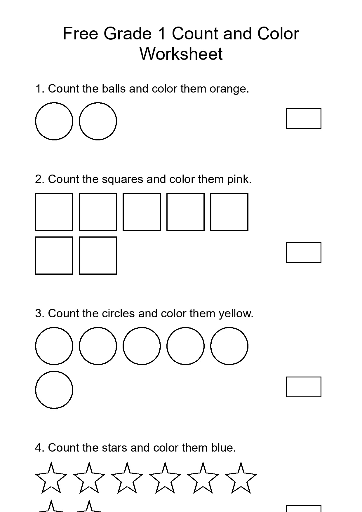 Free Grade 1 Count and Color Worksheet