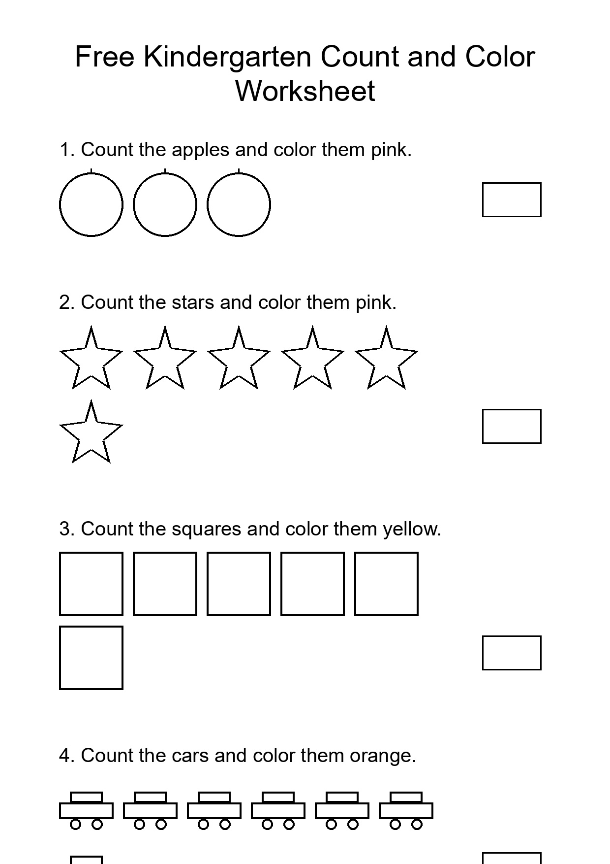 Free Kindergarten Count and Color Worksheet