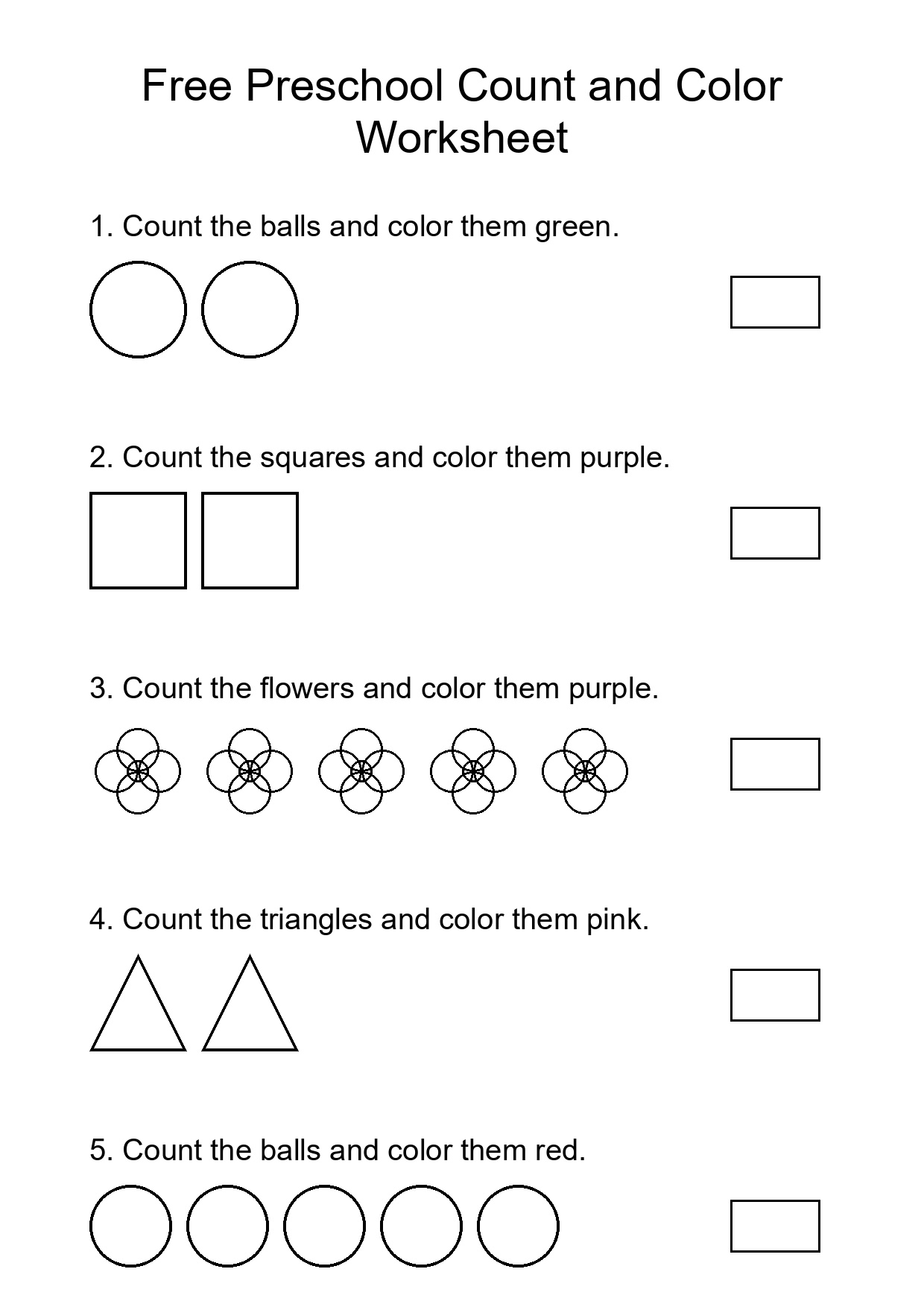 Free Preschool Count and Color Worksheet