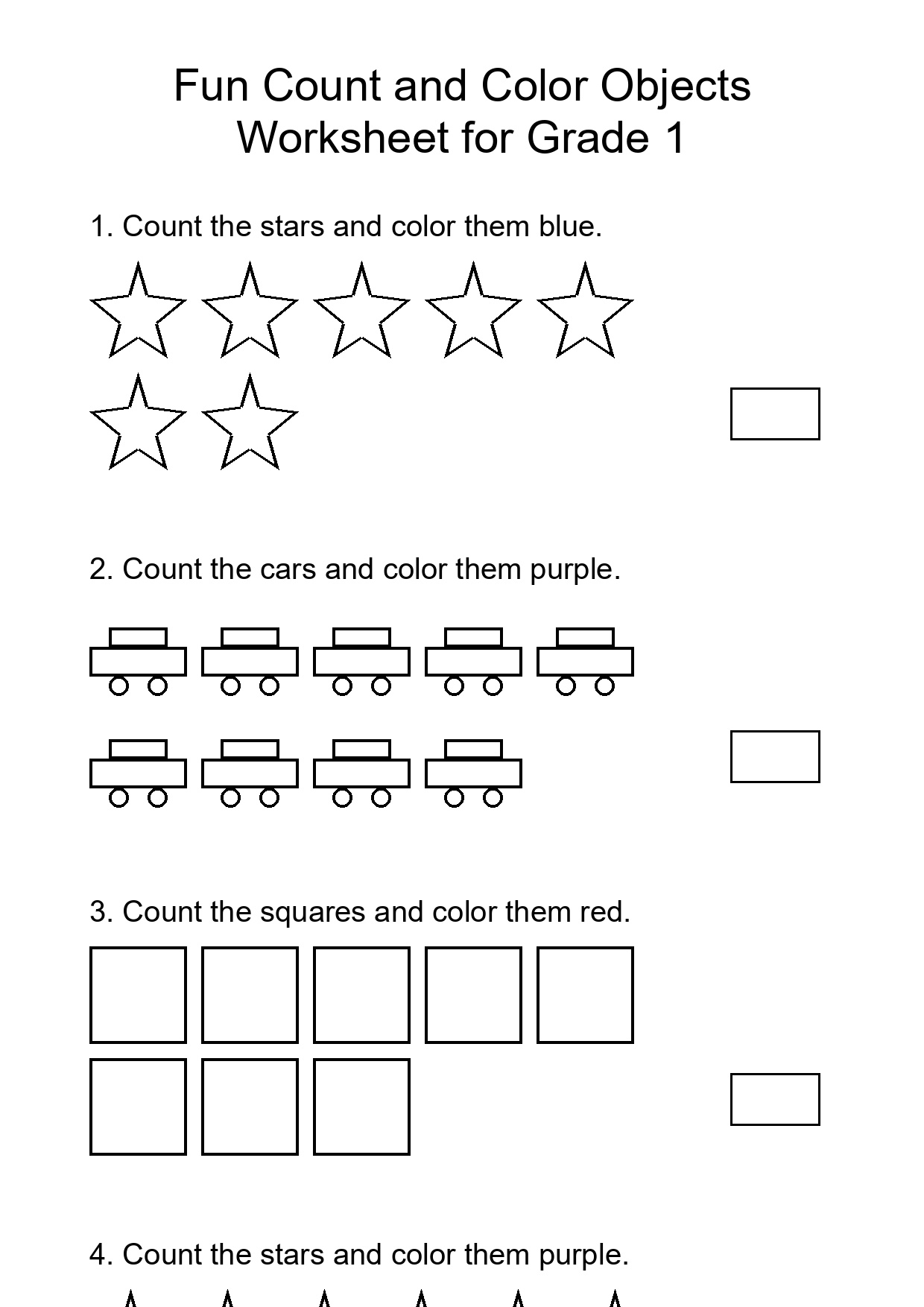 Fun Count and Color Objects Worksheet for Grade 1