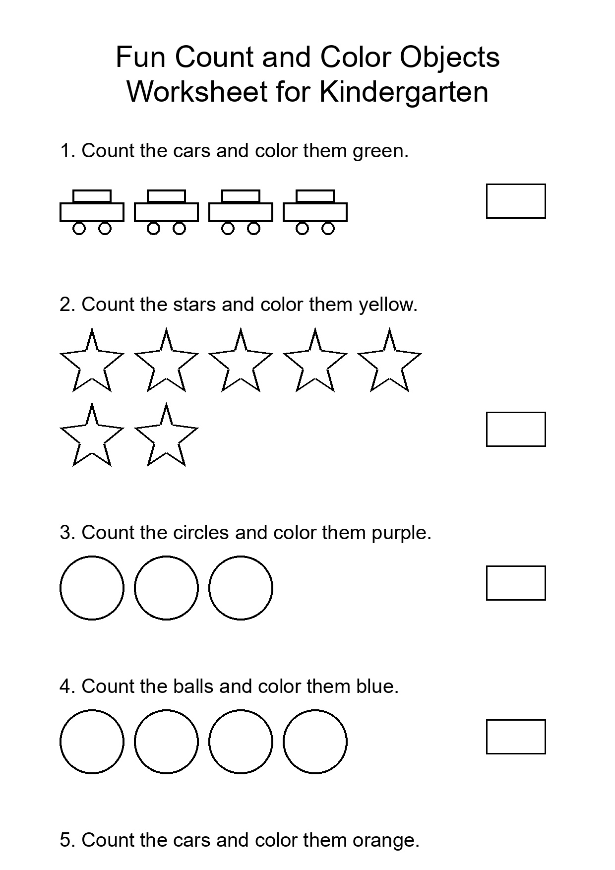 Fun Count and Color Objects Worksheet for Kindergarten