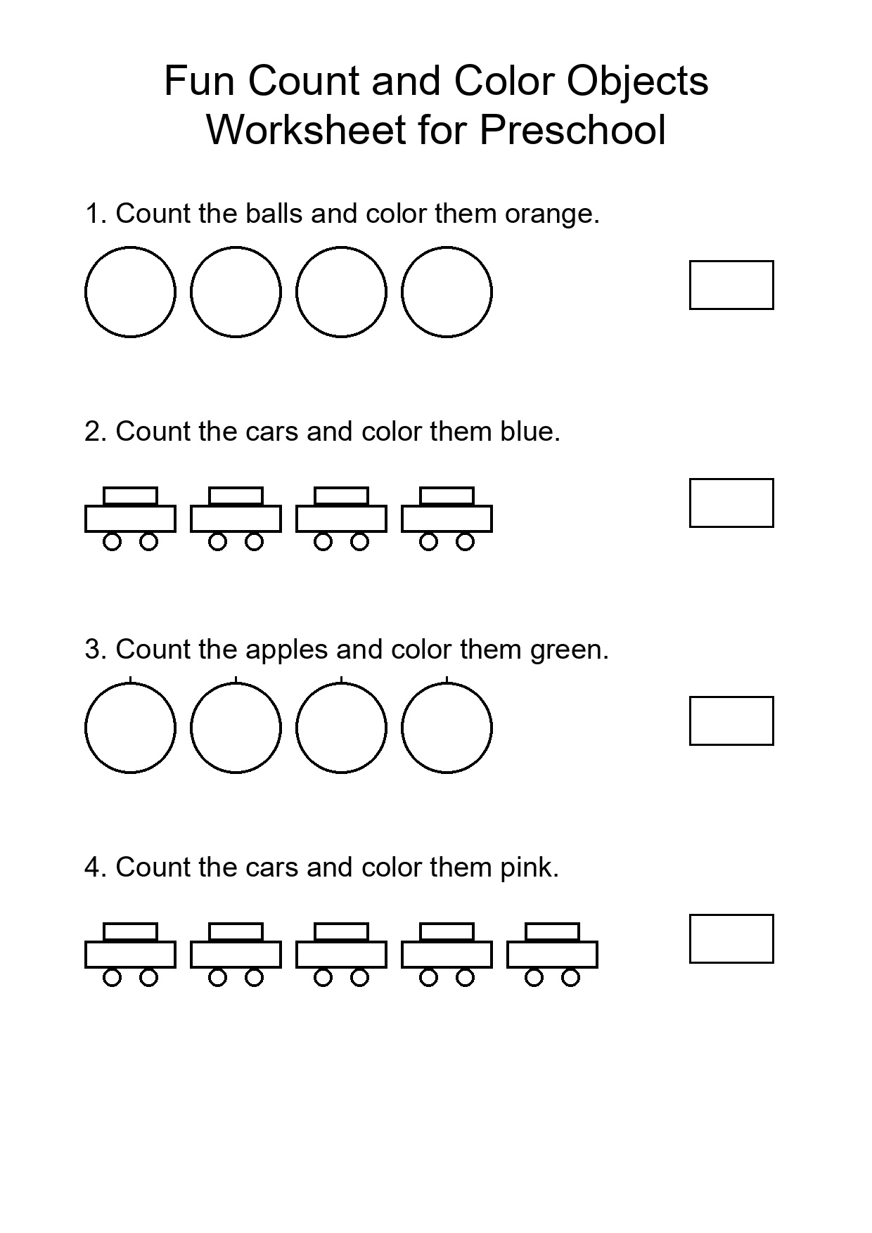 Fun Count and Color Objects Worksheet for Preschool