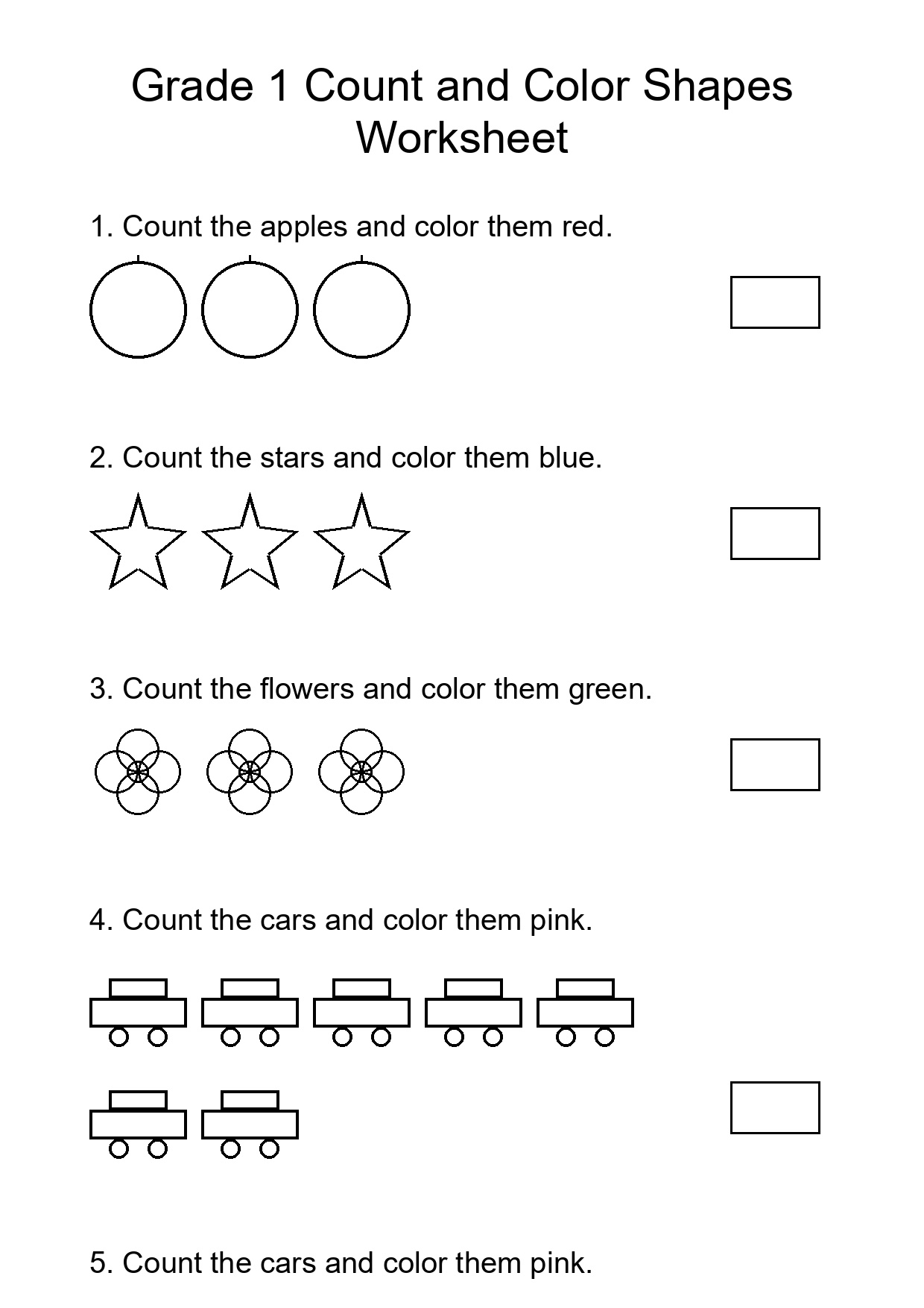 Grade 1 Count and Color Shapes Worksheet