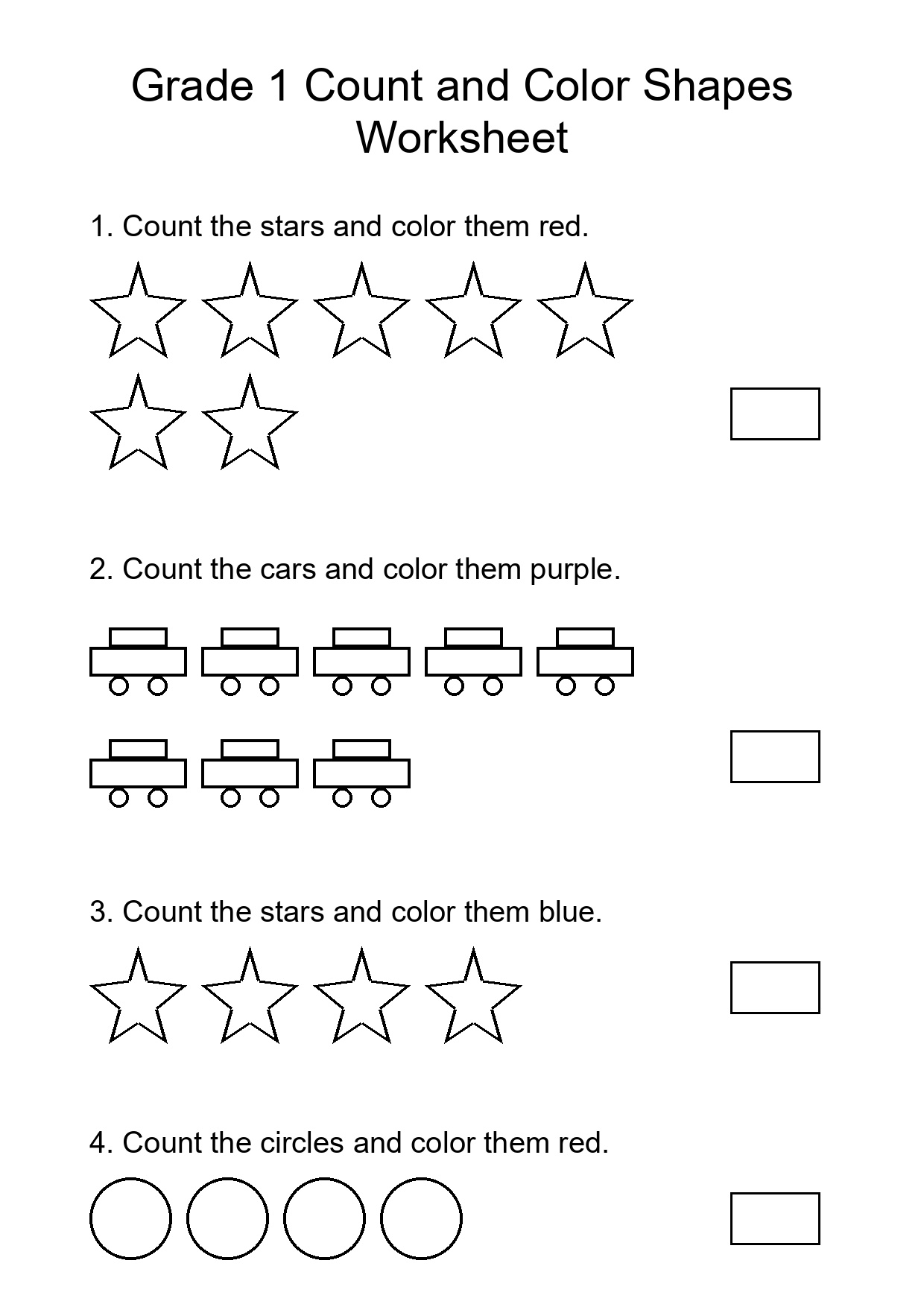 Grade 1 Count and Color Shapes Worksheet