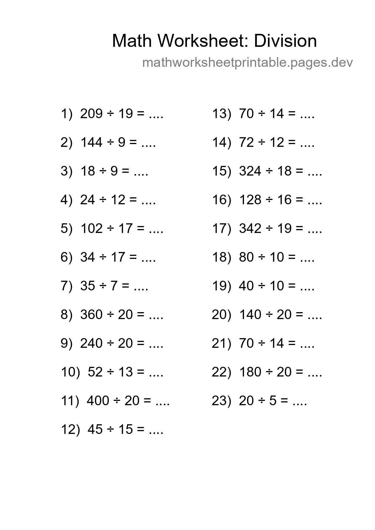 Grade 2 Division Practice Worksheet (23 Problems) - Part 164
