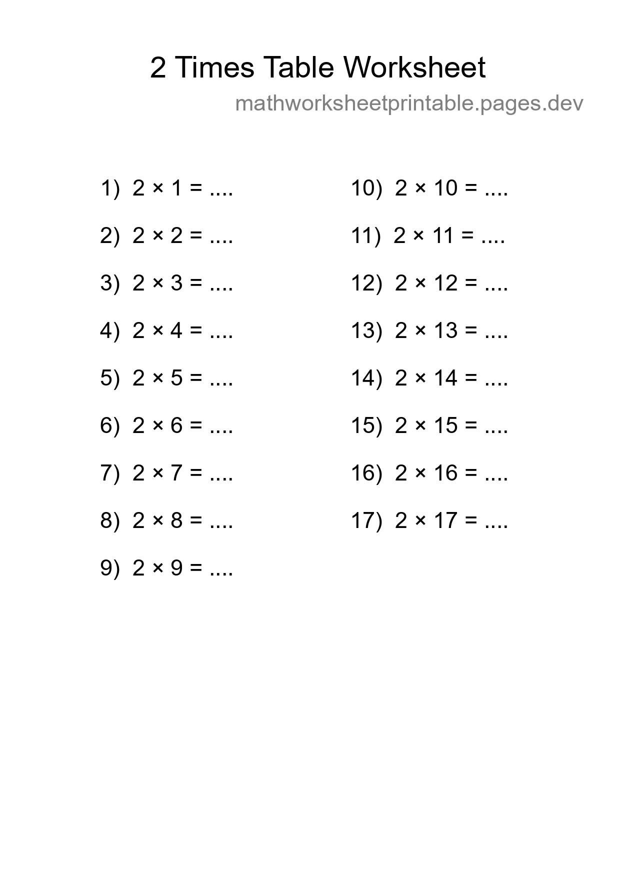 Grade 2 Multiplication Table 2 Practice - Part 139
