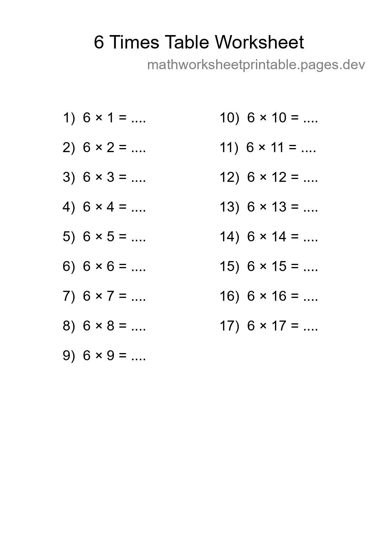 Grade 3 Multiplication Table 6 Practice - Part 269