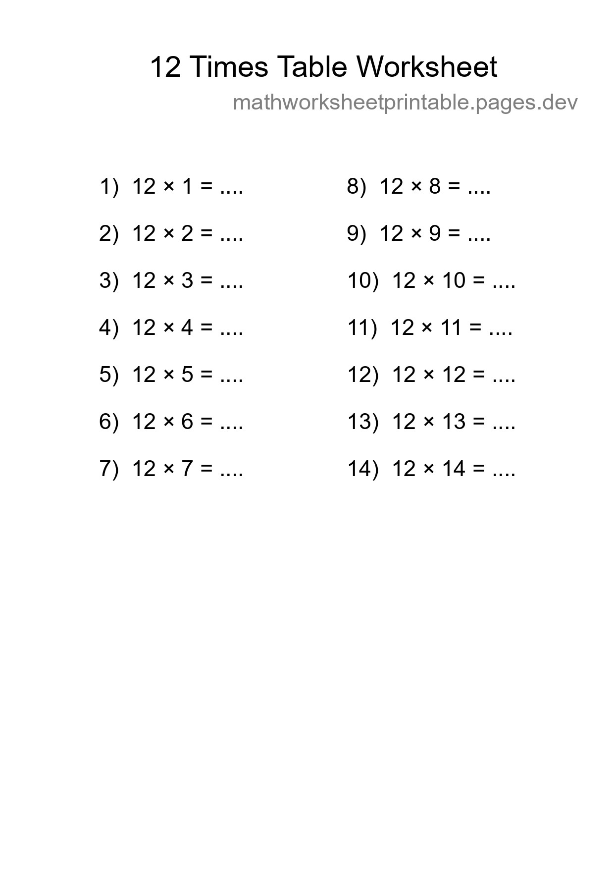 Grade 4 Multiplication Table 12 Practice - Part 159