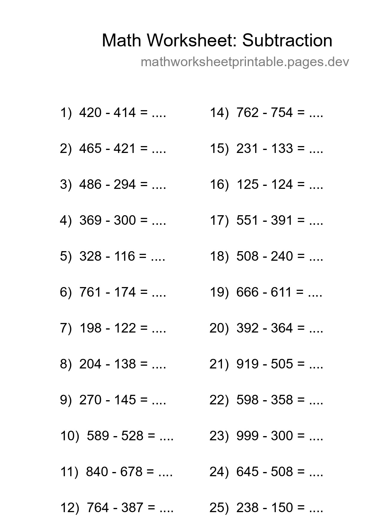 Grade 5 Subtraction Practice Worksheet (26 Problems) - Part 118
