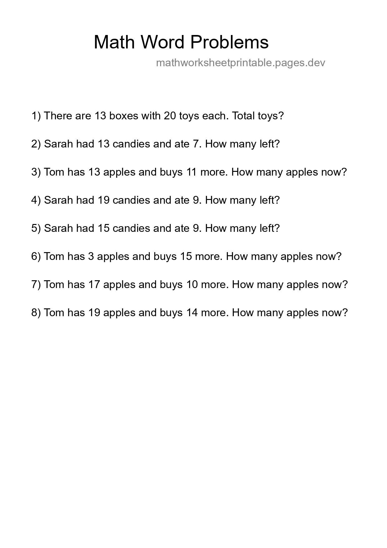 Math Word Problem Worksheet