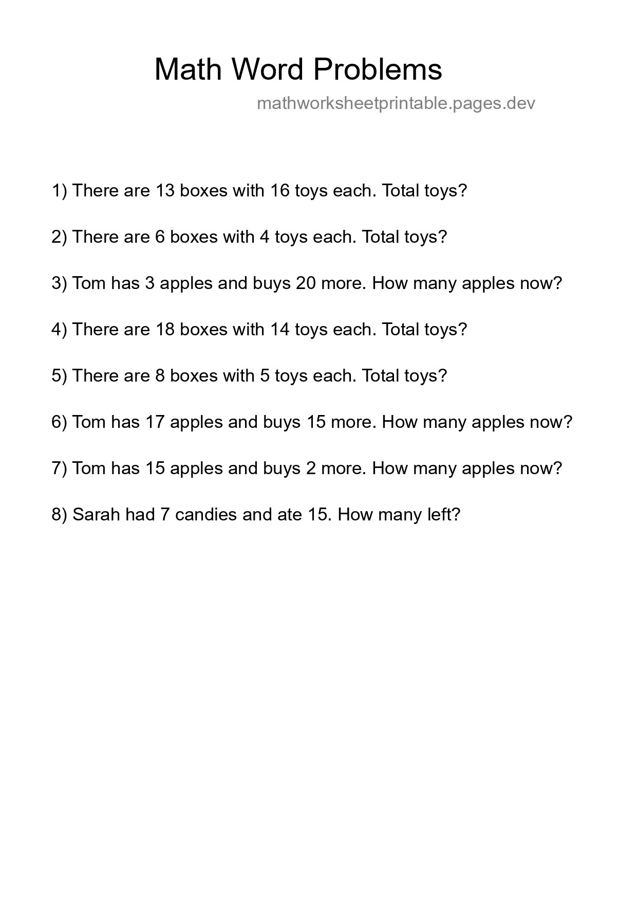 Math Word Problem Worksheet