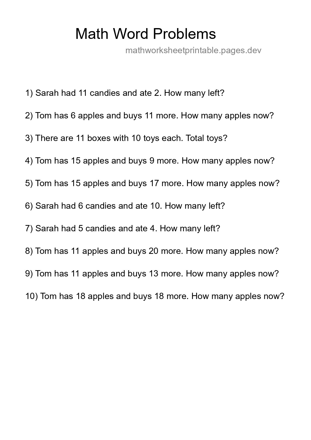 Math Word Problem Worksheet