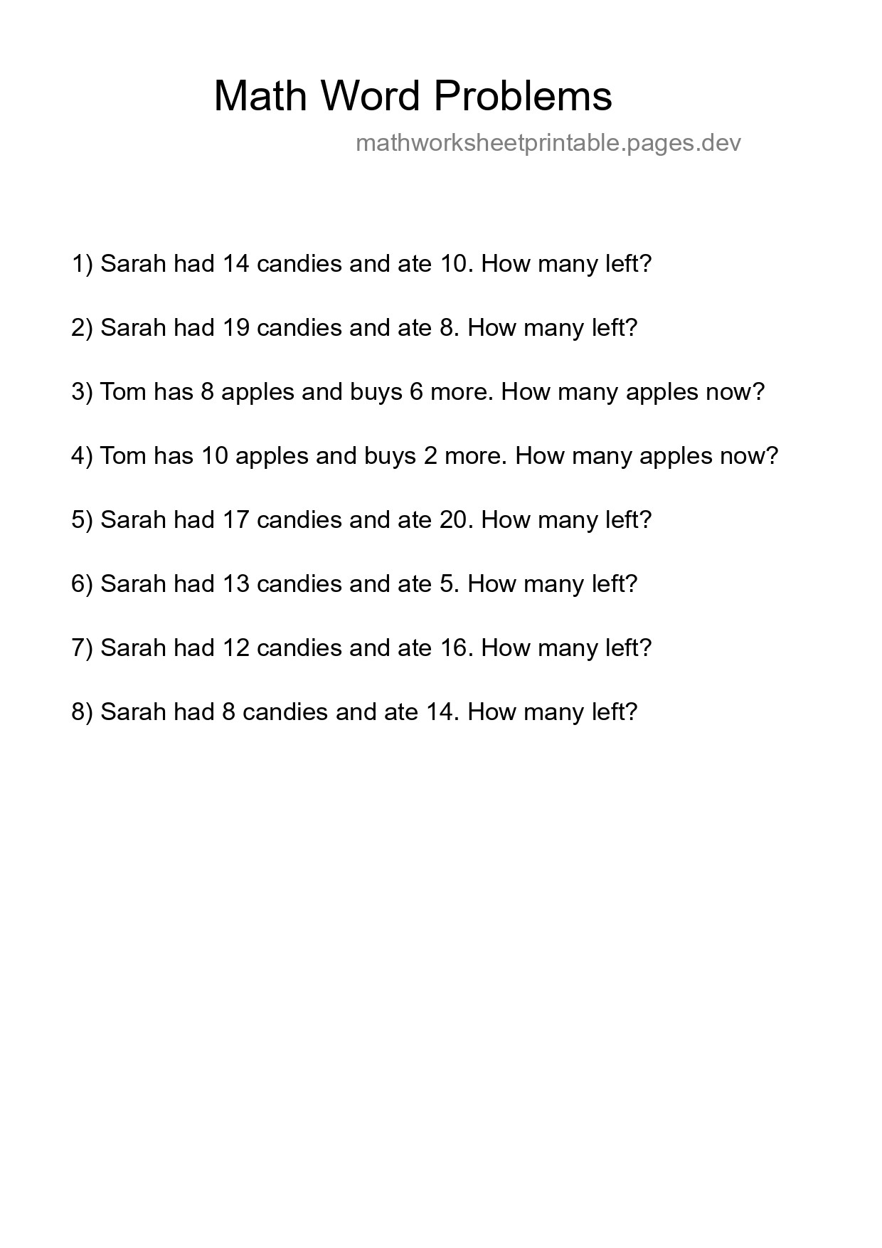 Math Word Problem Worksheet