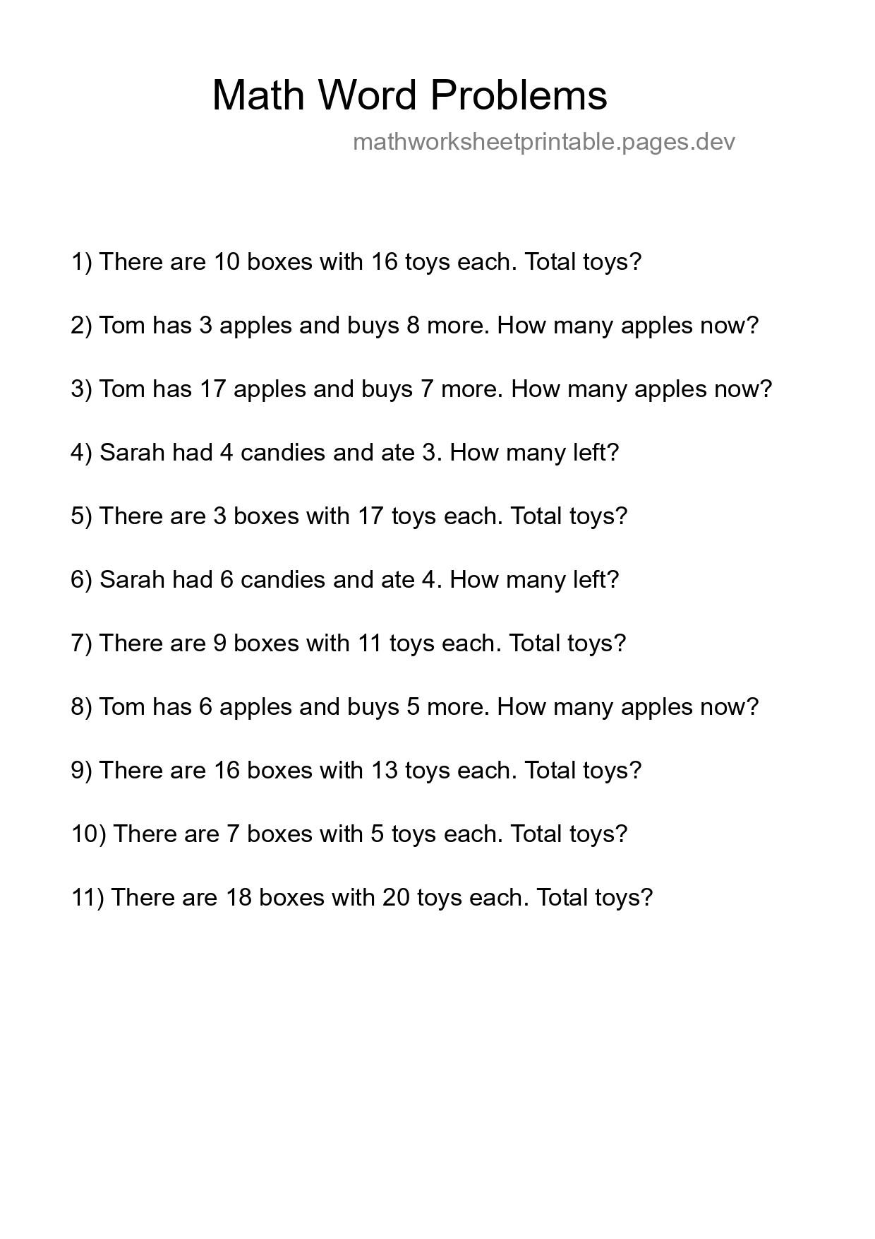 Math Word Problem Worksheet