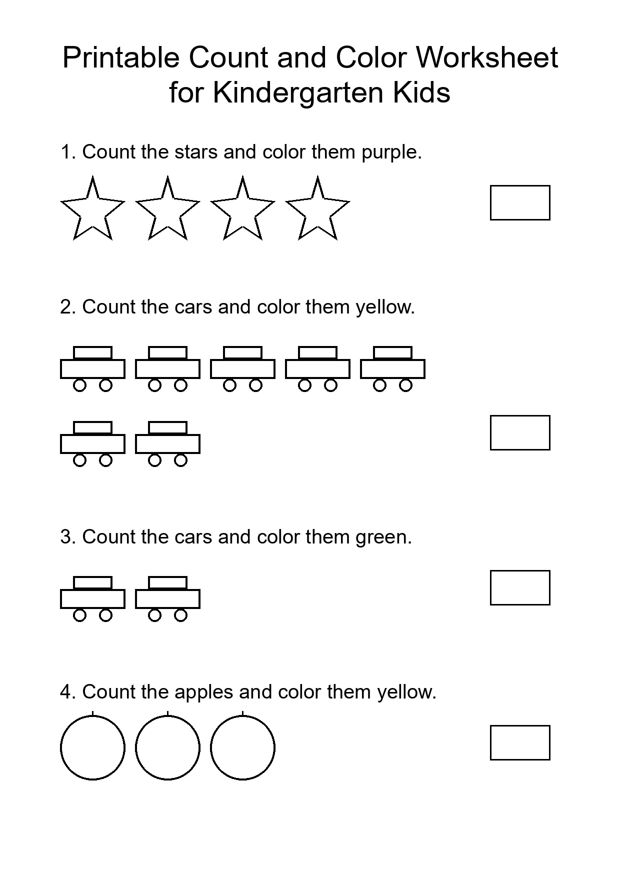 Printable Count and Color Worksheet for Kindergarten Kids