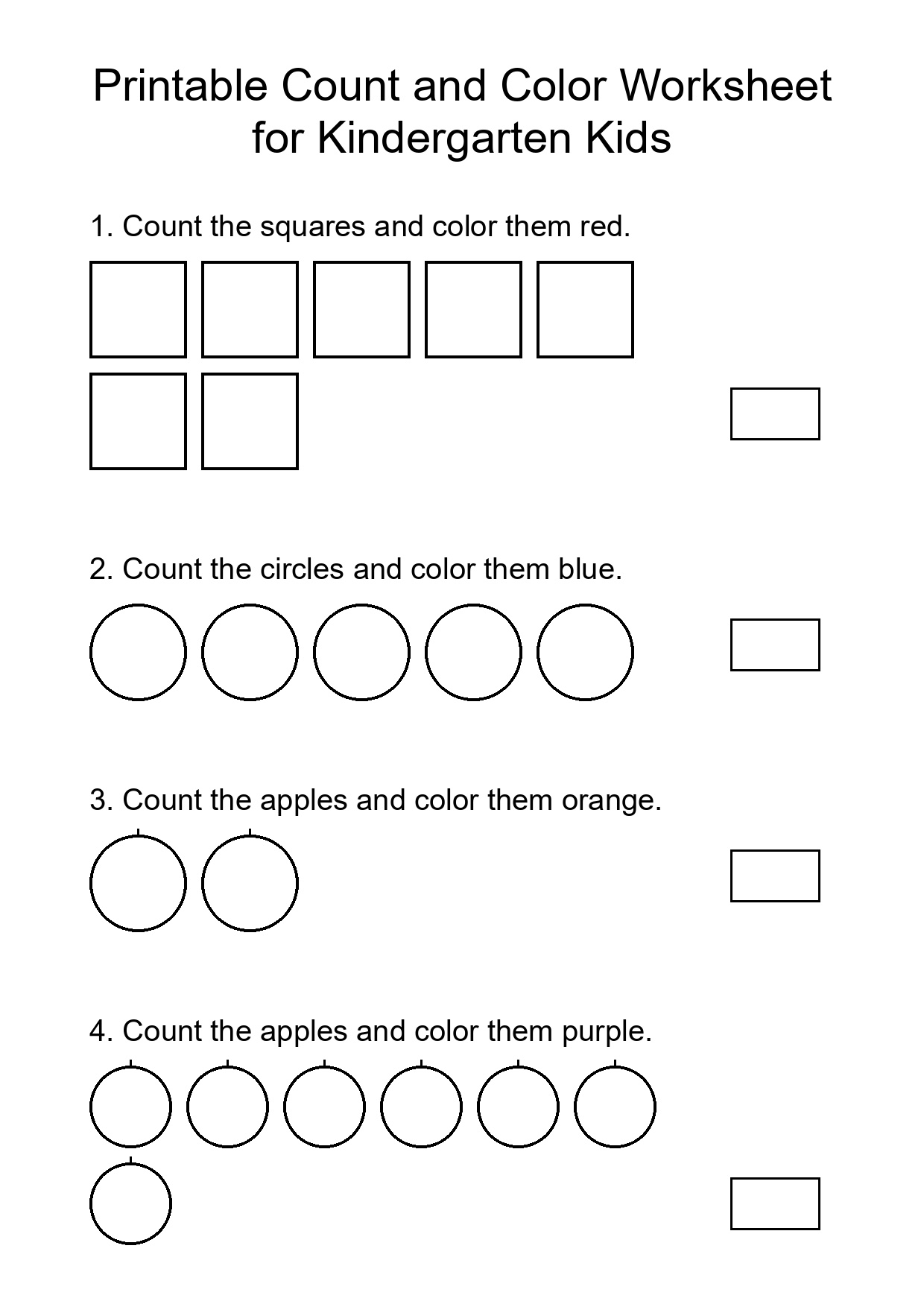 Printable Count and Color Worksheet for Kindergarten Kids