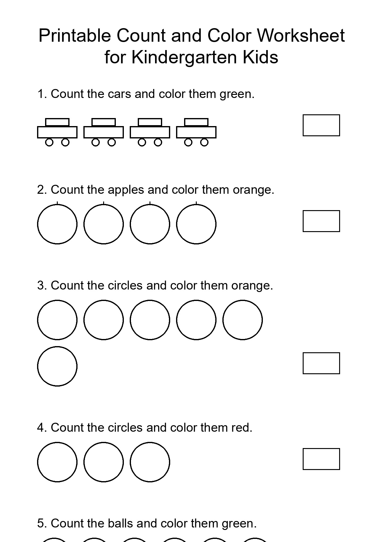 Printable Count and Color Worksheet for Kindergarten Kids