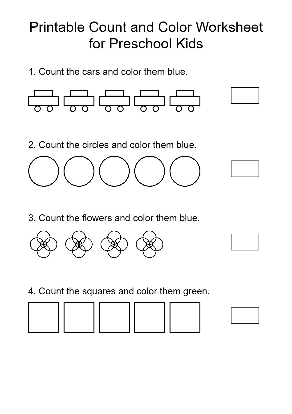 Printable Count and Color Worksheet for Preschool Kids
