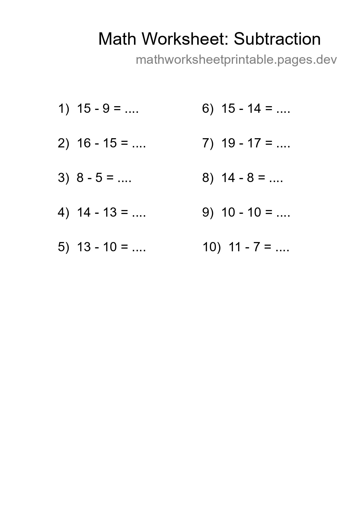 Printable Free 10 Subtraction Math Worksheet For Grade 2 - Part 148