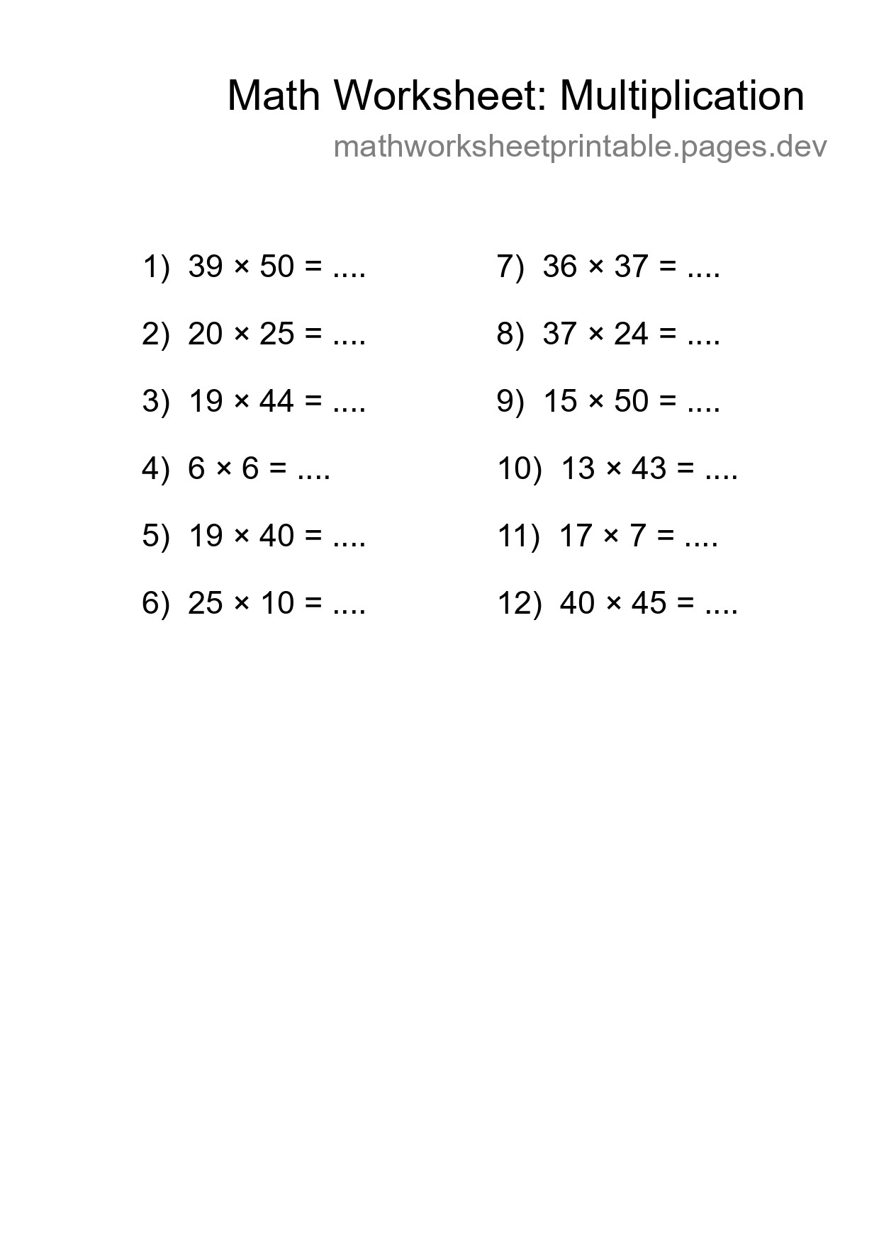 Printable Free 12 Multiplication Math Worksheet For Grade 2 - Part 107