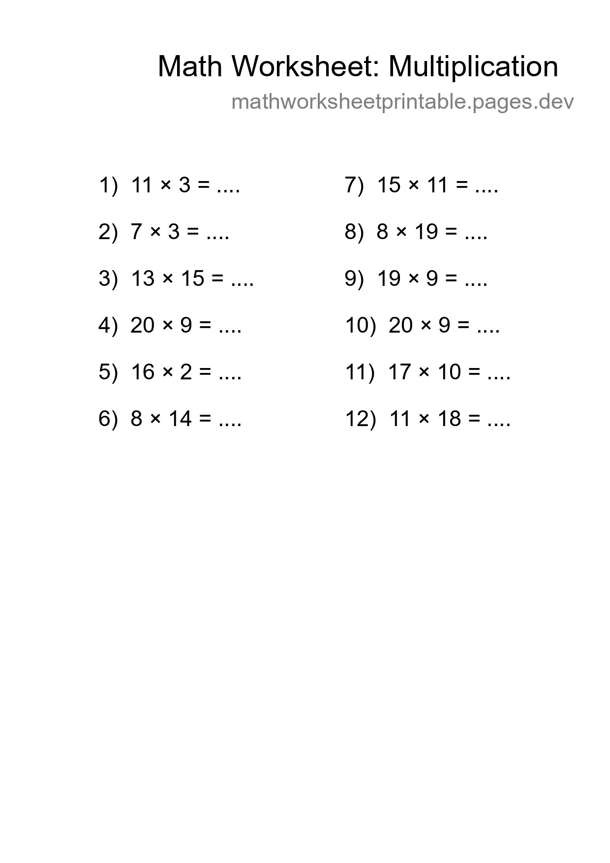 Printable Free 12 Multiplication Math Worksheet For Grade 2 - Part 27