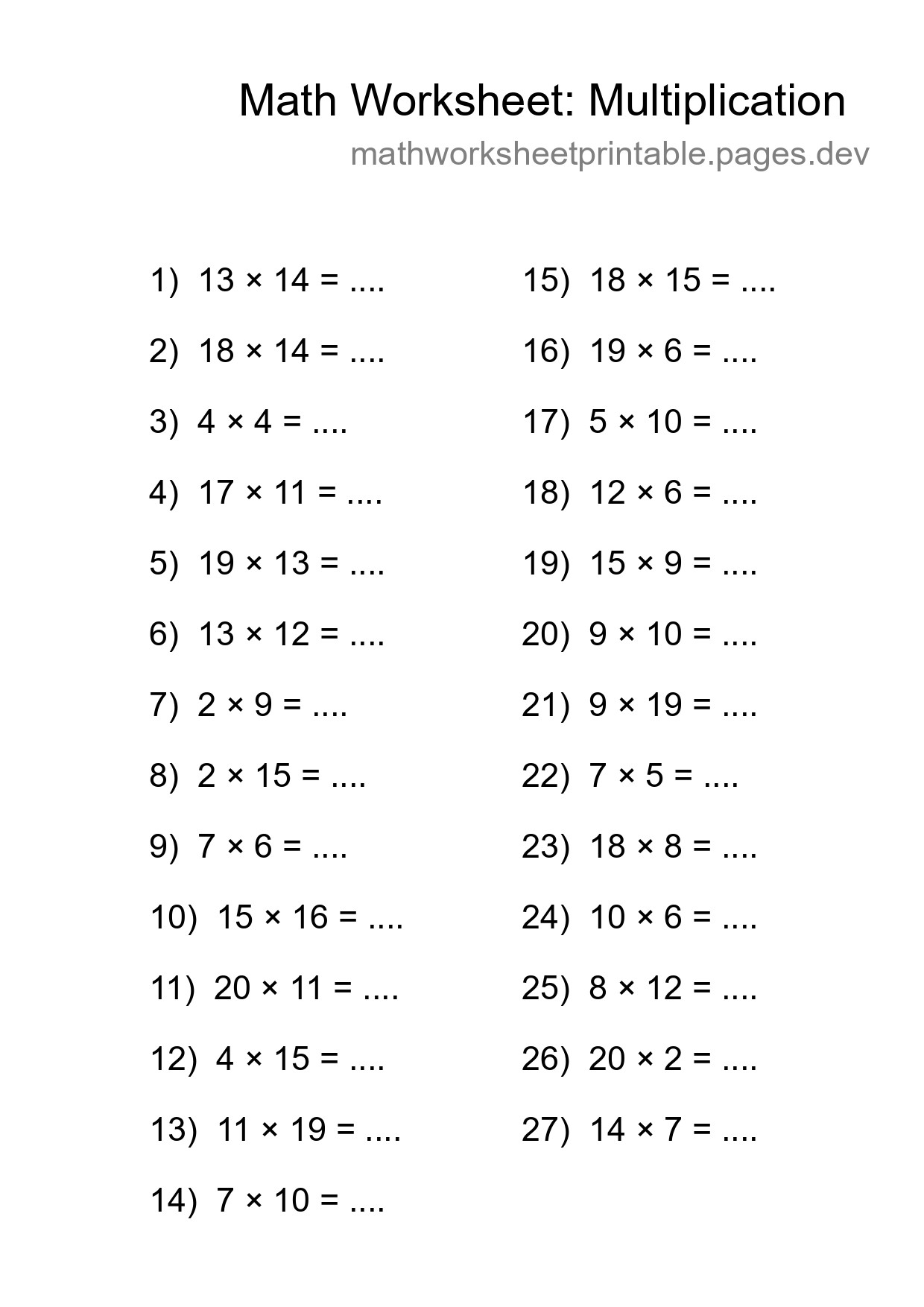 Printable Free 27 Multiplication Math Worksheet For Grade 2 - Part 217