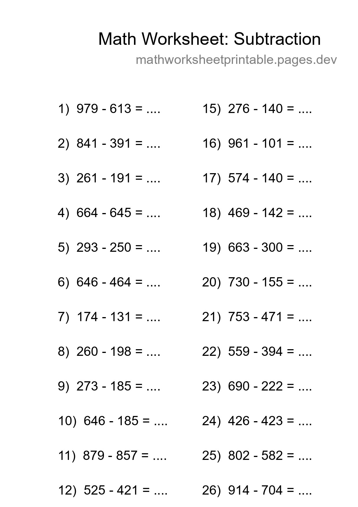 Printable Free 27 Subtraction Math Worksheet For Grade 5 - Part 48