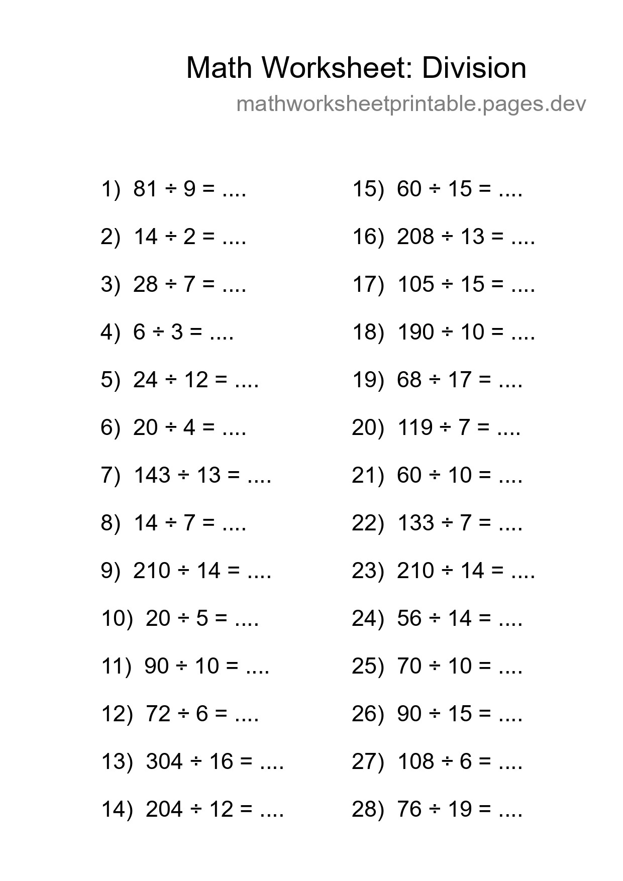 Printable Free 28 Division Math Worksheet For Grade 2 - Part 84