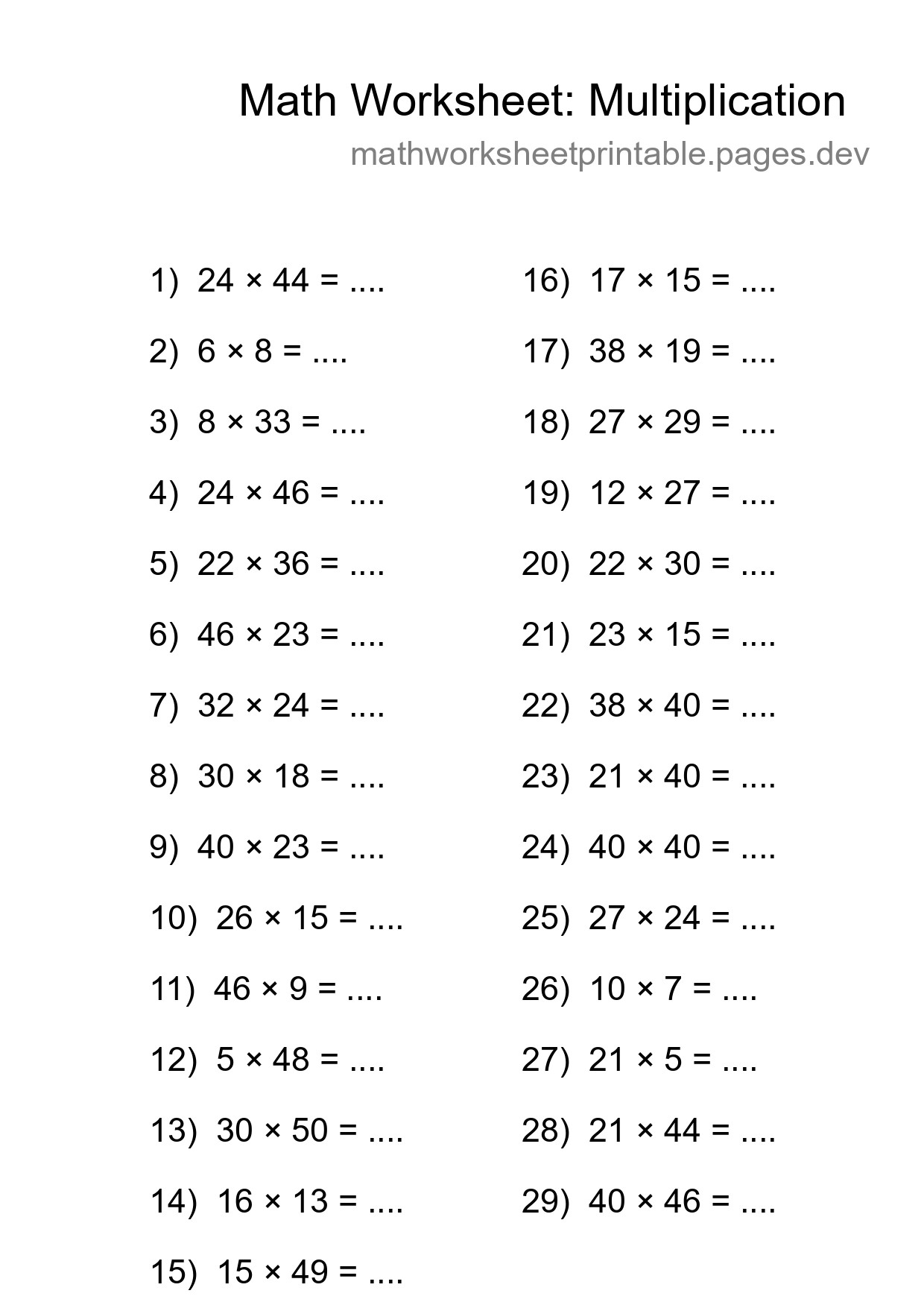 Printable Free 29 Multiplication Math Worksheet For Grade 2 - Part 287
