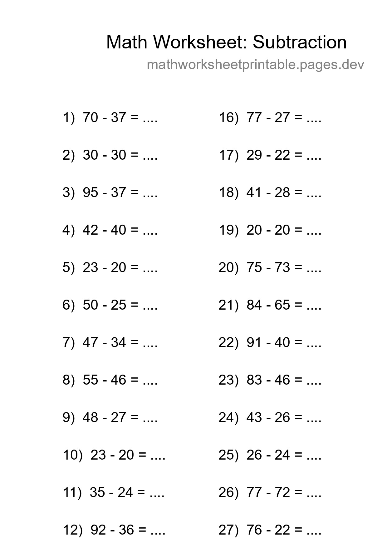 Printable Free 29 Subtraction Math Worksheet For Grade 3 - Part 38